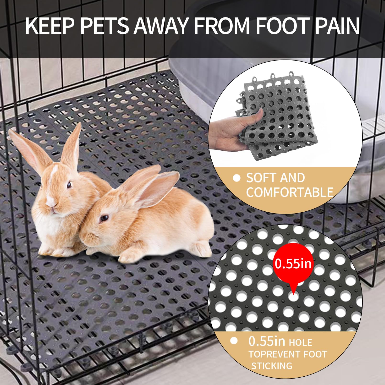 Niwaes Rabbit Cage Mat Floor - 12 Pcs Plastic Bunny Resting Mats 12X12 Washable Small Animal Feet Pad With Holes For Adult Guine